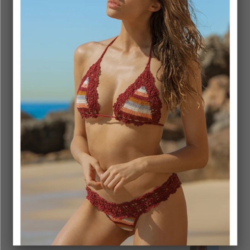 Anna Kosturova Crochet Bikini Marsala Stripe‎ Bella Bikini set NWT M